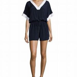 Tory Burch Lipsi Silk Romper, Navy/Ivory